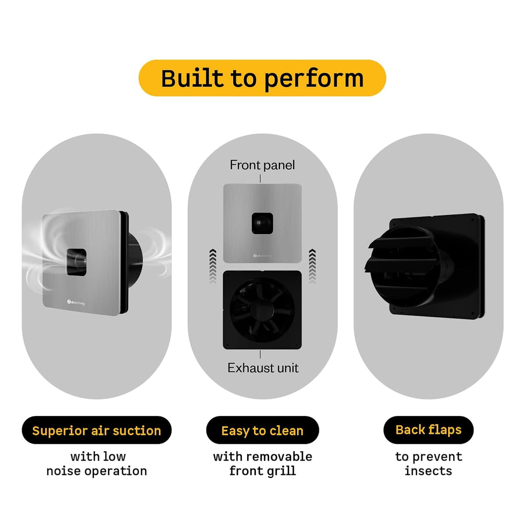 atomberg Studio+ Exhaust Fan 150mm (6 Inches) | BLDC Motor | 6.8W| Low Noise | 2000 RPM| Ideal for Bathroom& Kitchen | Easy to Clean | Installation-Round Cut (153mm) | 2 Year Warranty