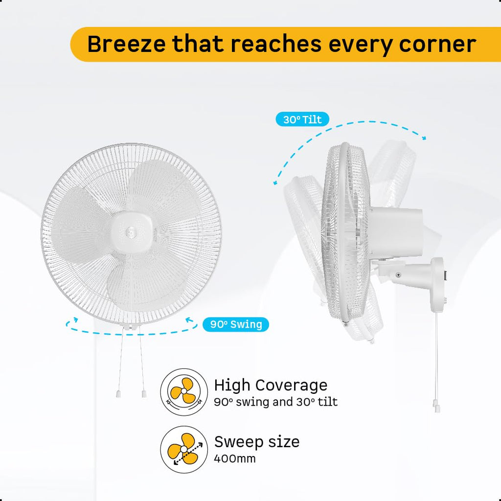 atomberg Renesa 400mm Wall Mount Fan | 5-star rated | Ideal for Home & Office | Silent BLDC Fan | 6 Speeds | 35W | Remote with Oscillation, Timer, Sleep | 2 Years Warranty