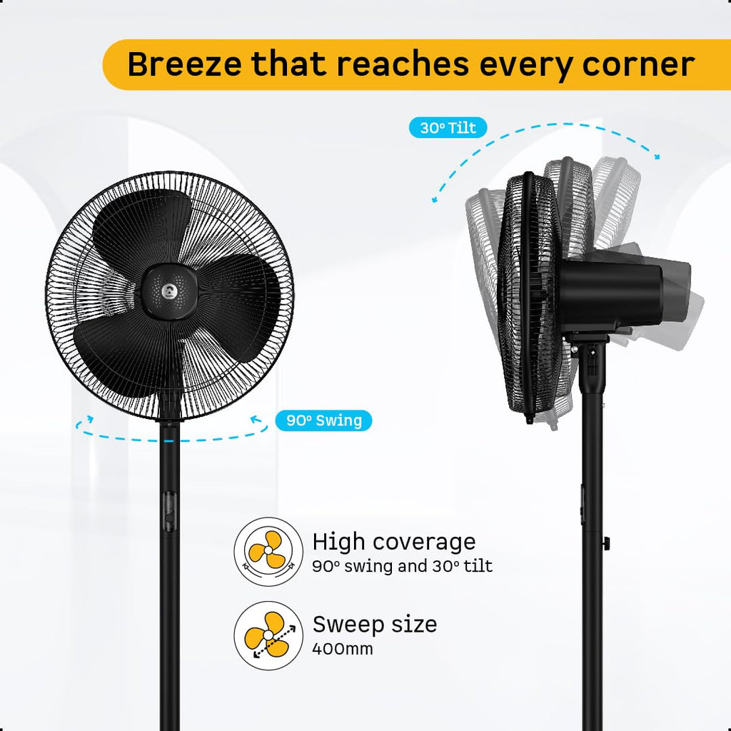 atomberg Renesa 400mm Pedestal Fan | 5-star rated | Ideal for Home & Office | Silent BLDC Stand Fan | 6 Speeds | 35W | Remote with Oscillation, Timer, Sleep | 2 Years Warranty