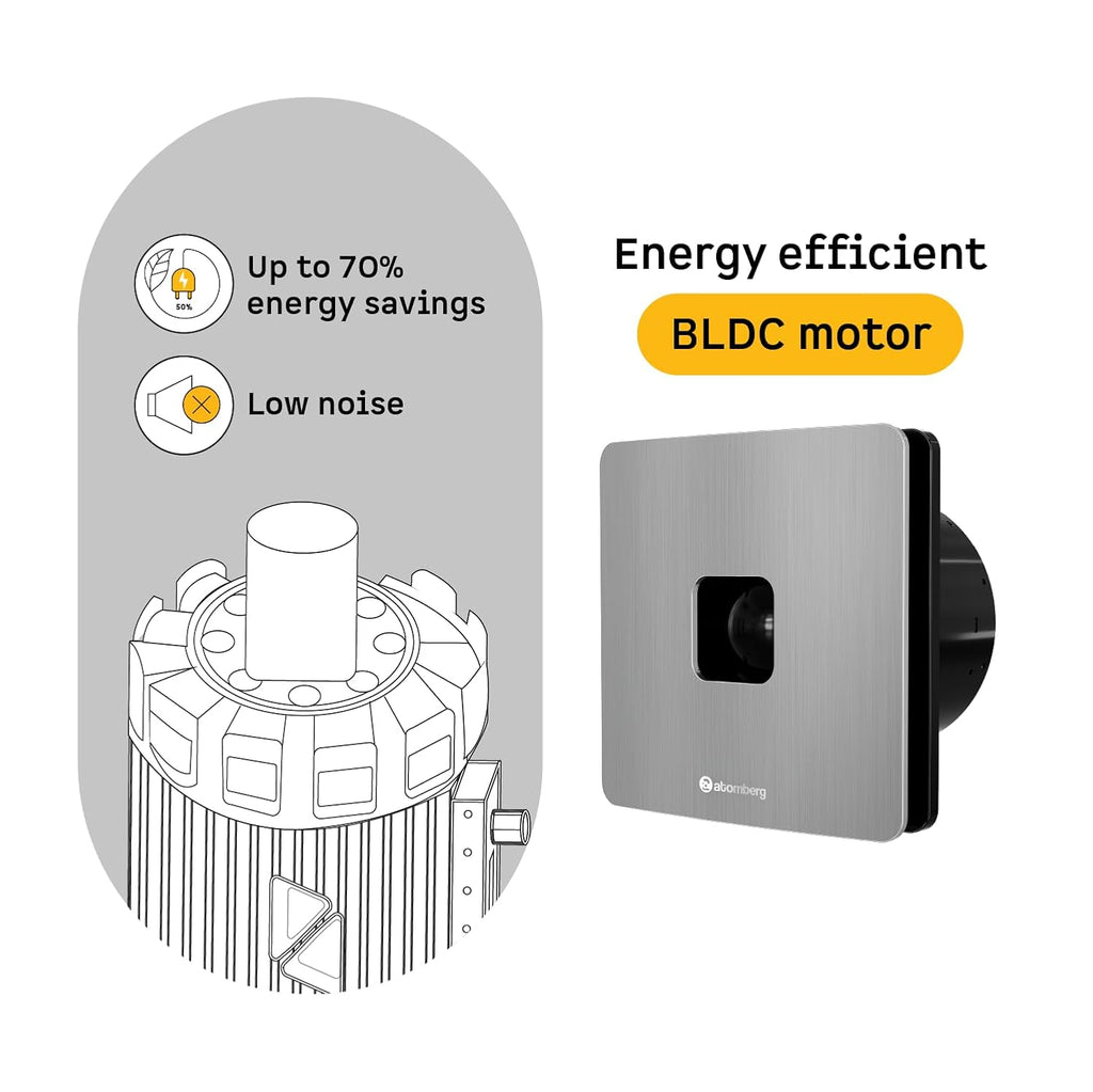 atomberg Studio+ Exhaust Fan 150mm (6 Inches) | BLDC Motor | 6.8W| Low Noise | 2000 RPM| Ideal for Bathroom& Kitchen | Easy to Clean | Installation-Round Cut (153mm) | 2 Year Warranty