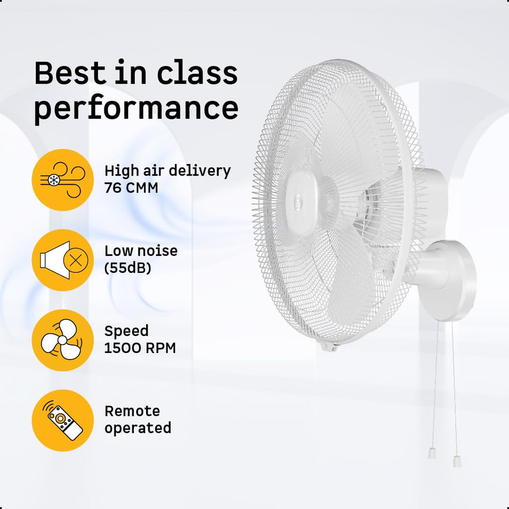 atomberg Renesa 400mm Wall Mount Fan | 5-star rated | Ideal for Home & Office | Silent BLDC Fan | 6 Speeds | 35W | Remote with Oscillation, Timer, Sleep | 2 Years Warranty