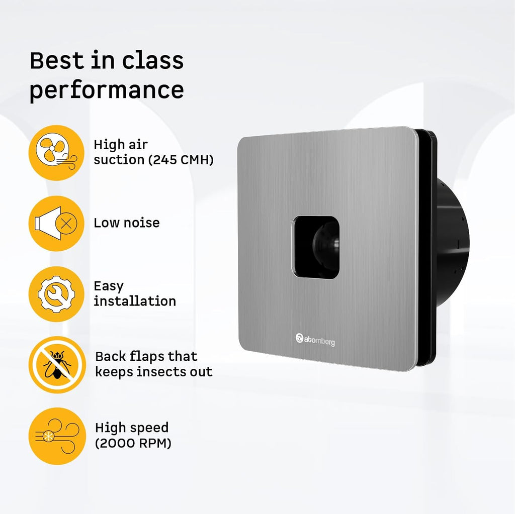 atomberg Studio+ Exhaust Fan 150mm (6 Inches) | BLDC Motor | 6.8W| Low Noise | 2000 RPM| Ideal for Bathroom& Kitchen | Easy to Clean | Installation-Round Cut (153mm) | 2 Year Warranty