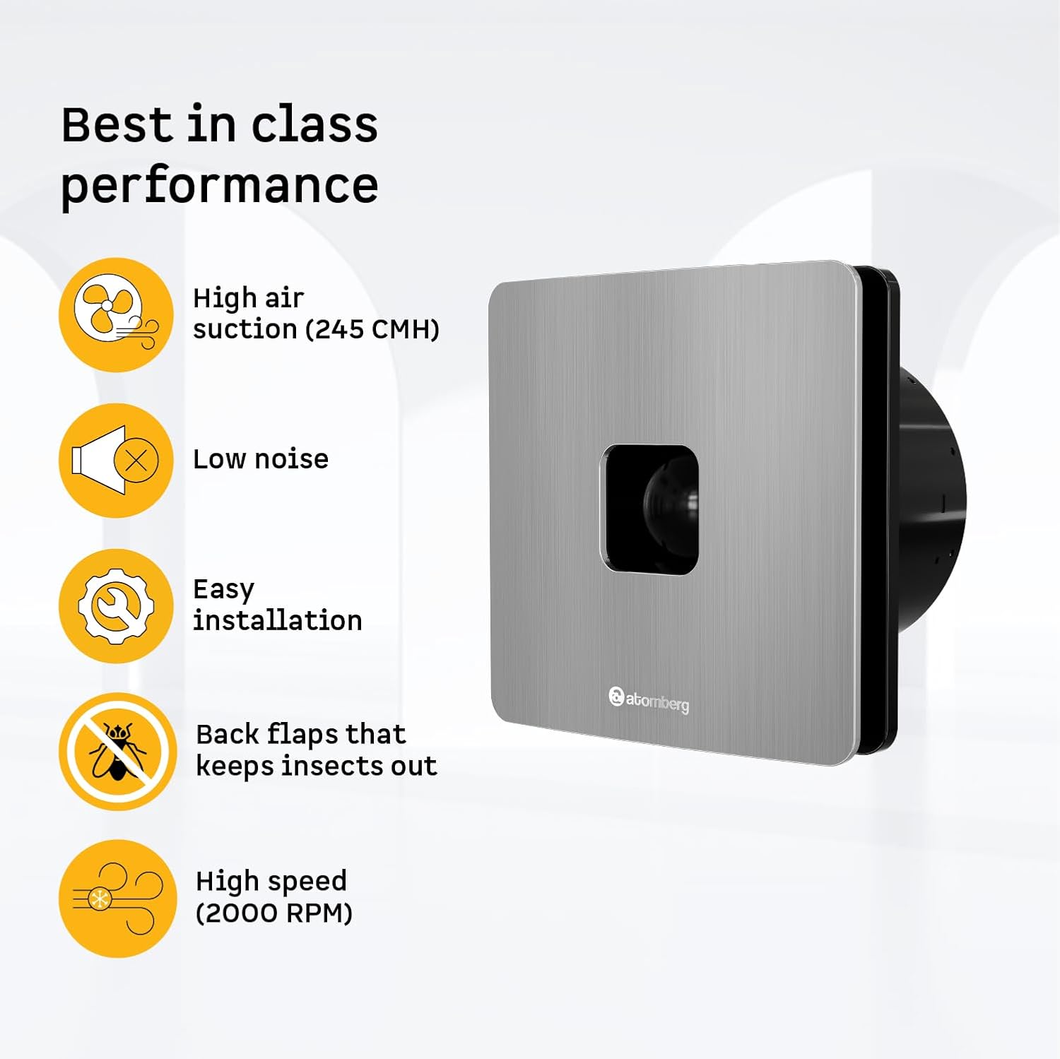 atomberg Studio+ Exhaust Fan 150mm (6 Inches) | BLDC Motor | 6.8W| Low Noise | 2000 RPM| Ideal for Bathroom& Kitchen | Easy to Clean | Installation-Round Cut (153mm) | 2 Year Warranty