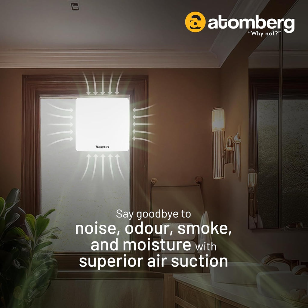 atomberg Studio Exhaust Fan 150mm (6 Inches) | BLDC Motor | 6.8W| Low Noise | 2000 RPM| Ideal for Bathroom,Kitchen | Easy to Clean | Installation-Round Cut (153mm) | 2 Years Warranty