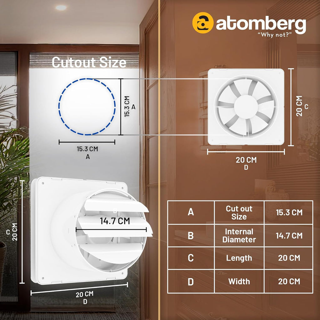 atomberg Studio Exhaust Fan 150mm (6 Inches) | BLDC Motor | 6.8W| Low Noise | 2000 RPM| Ideal for Bathroom,Kitchen | Easy to Clean | Installation-Round Cut (153mm) | 2 Years Warranty