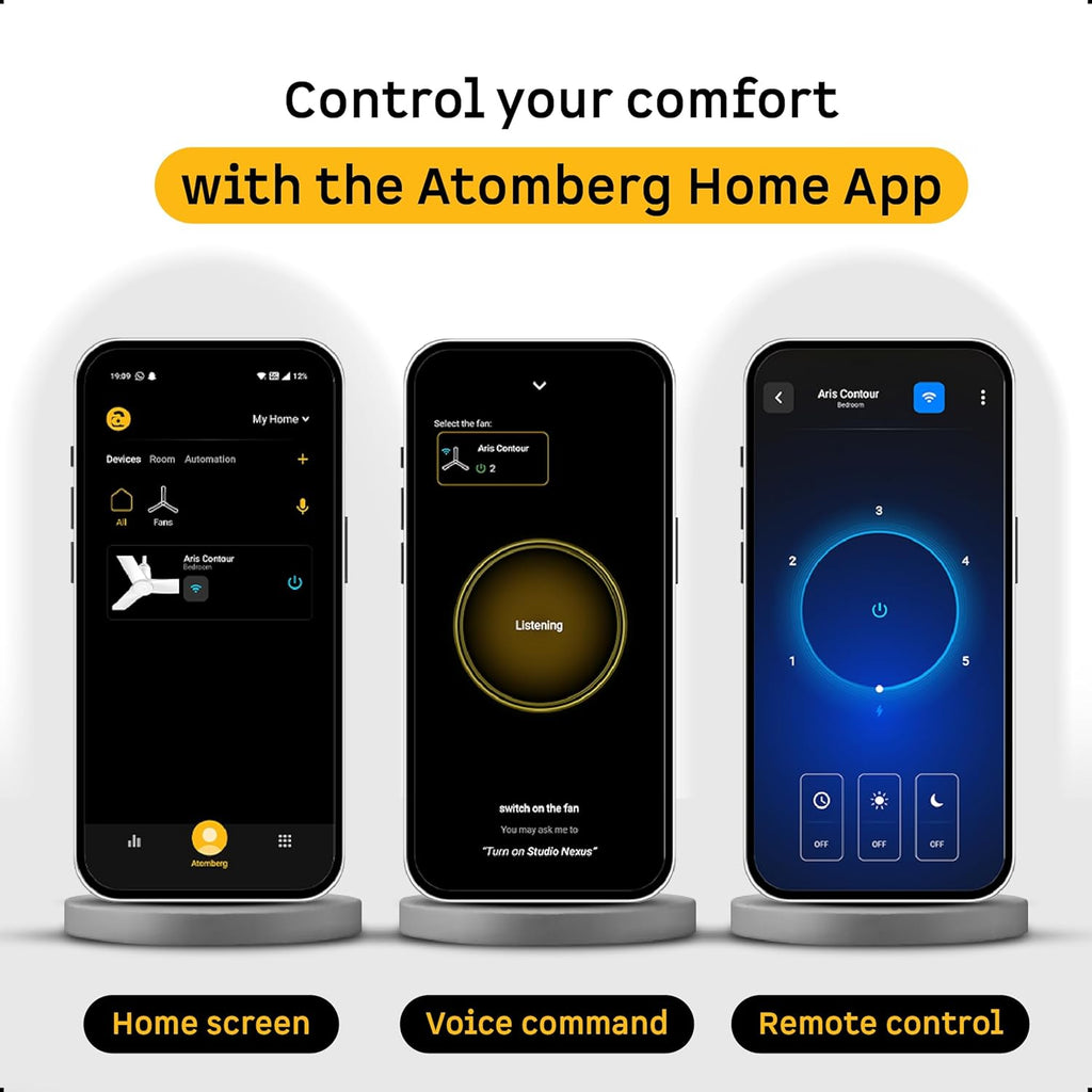atomberg Aris Contour Smart 1200mm Voice Controlled BLDC Ceiling Fan with Remote|BEE 5 Star|Best-in-class Air Flow | Silent Operation| Designer Fan | Free Installation | 5 Year Warranty | Marble White