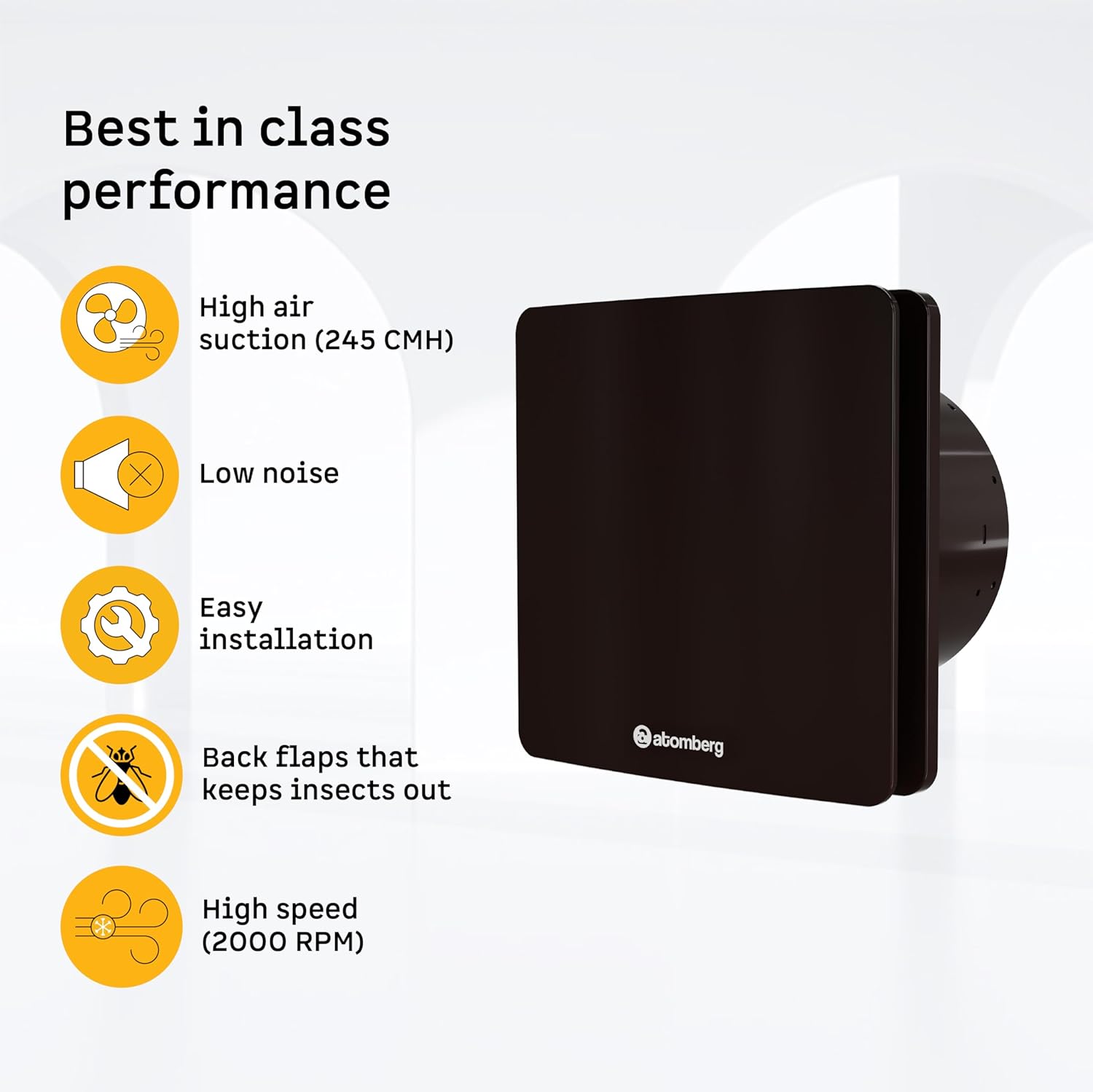 atomberg Studio Exhaust Fan 150mm (6 Inches) | BLDC Motor | 6.8W| Low Noise | 2000 RPM| Ideal for Bathroom,Kitchen | Easy to Clean | Installation-Round Cut (153mm) | 2 Years Warranty