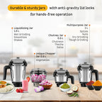 Atomberg Zenova Mixer Grinder | Unique Coarse Mode for Silbatta-like Texture | Intelligent BLDC Motor | Safety Features | 4 Jars including Chopper | Hands-Free Operation (Red Wine)