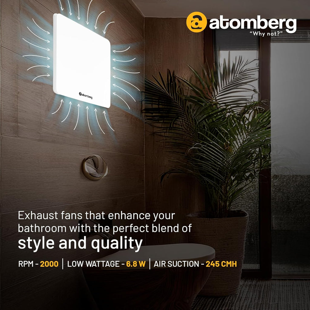 atomberg Studio Exhaust Fan 150mm (6 Inches) | BLDC Motor | 6.8W| Low Noise | 2000 RPM| Ideal for Bathroom,Kitchen | Easy to Clean | Installation-Round Cut (153mm) | 2 Years Warranty