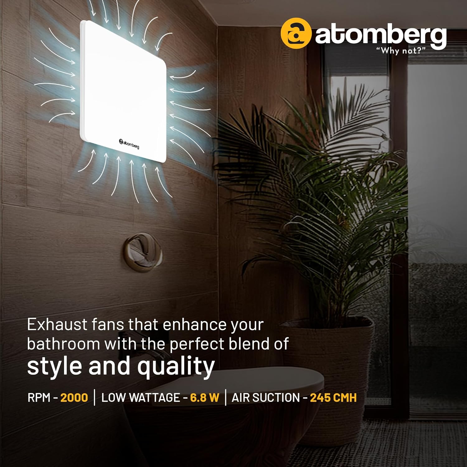atomberg Studio Exhaust Fan 150mm (6 Inches) | BLDC Motor | 6.8W| Low Noise | 2000 RPM| Ideal for Bathroom,Kitchen | Easy to Clean | Installation-Round Cut (153mm) | 2 Years Warranty