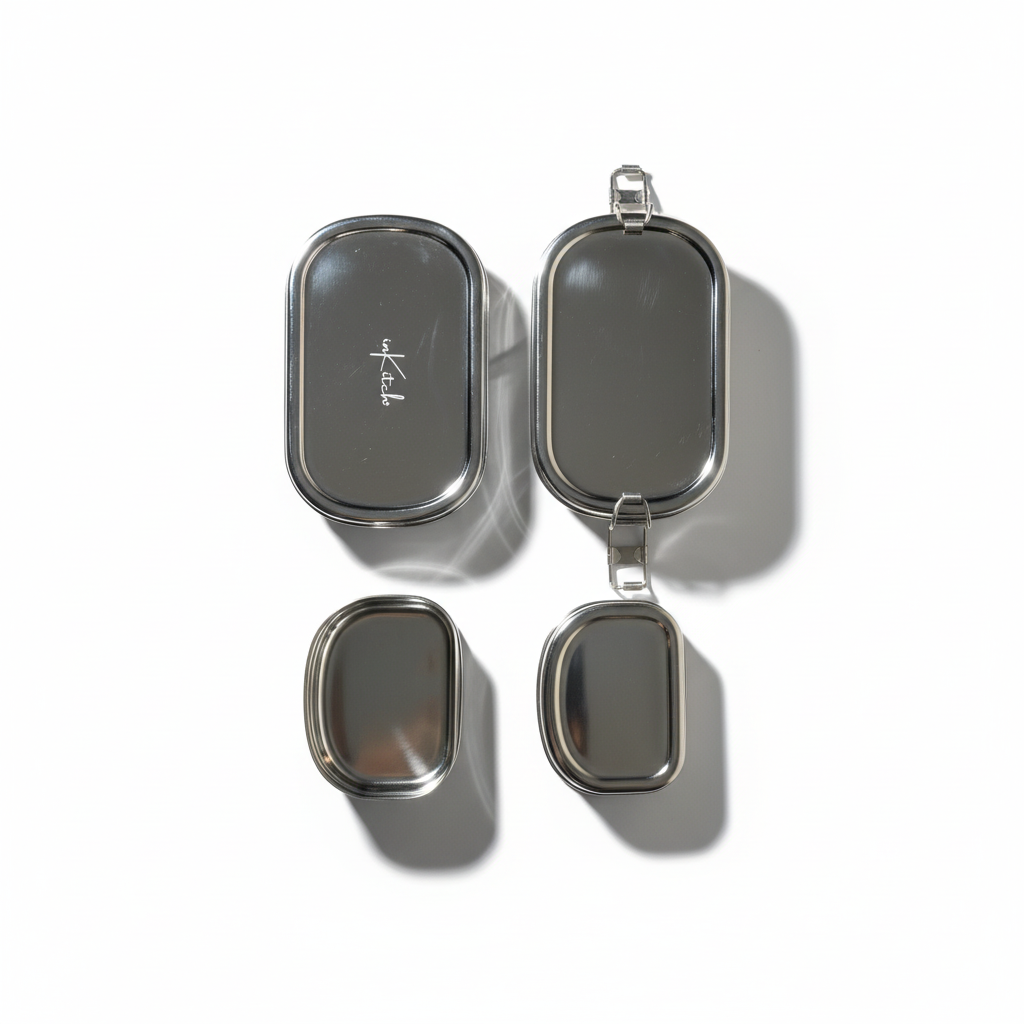 inkitch Lunch Box with Inner & Box and Locking Clip | Stainless Steel Rectangle | 750ml