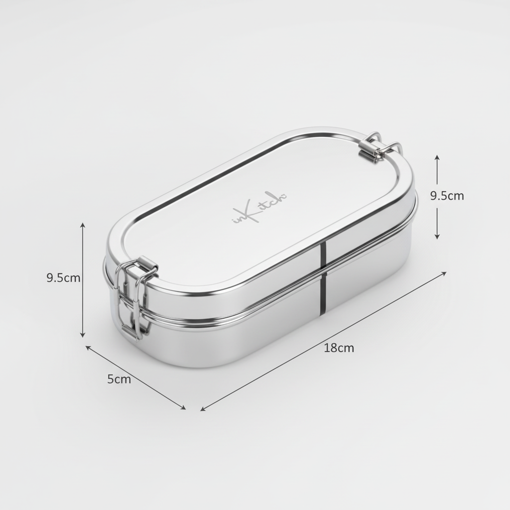 inkitch Lunch Box with Inner & Box and Locking Clip | Stainless Steel Rectangle | 750ml