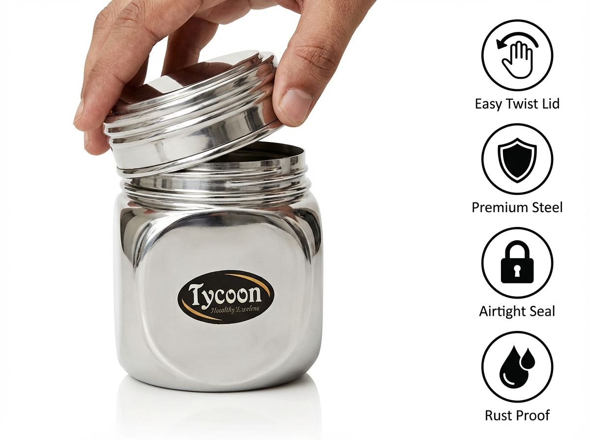 Tycoon square canister, Available in sets of up to 6. Premium stainless steel.