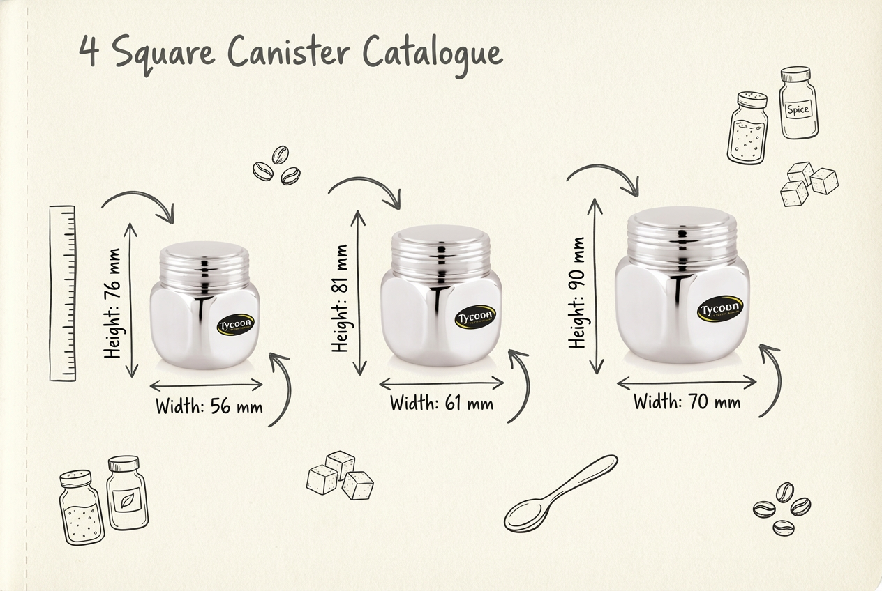 Tycoon square canister, Available in sets of up to 6. Premium stainless steel.