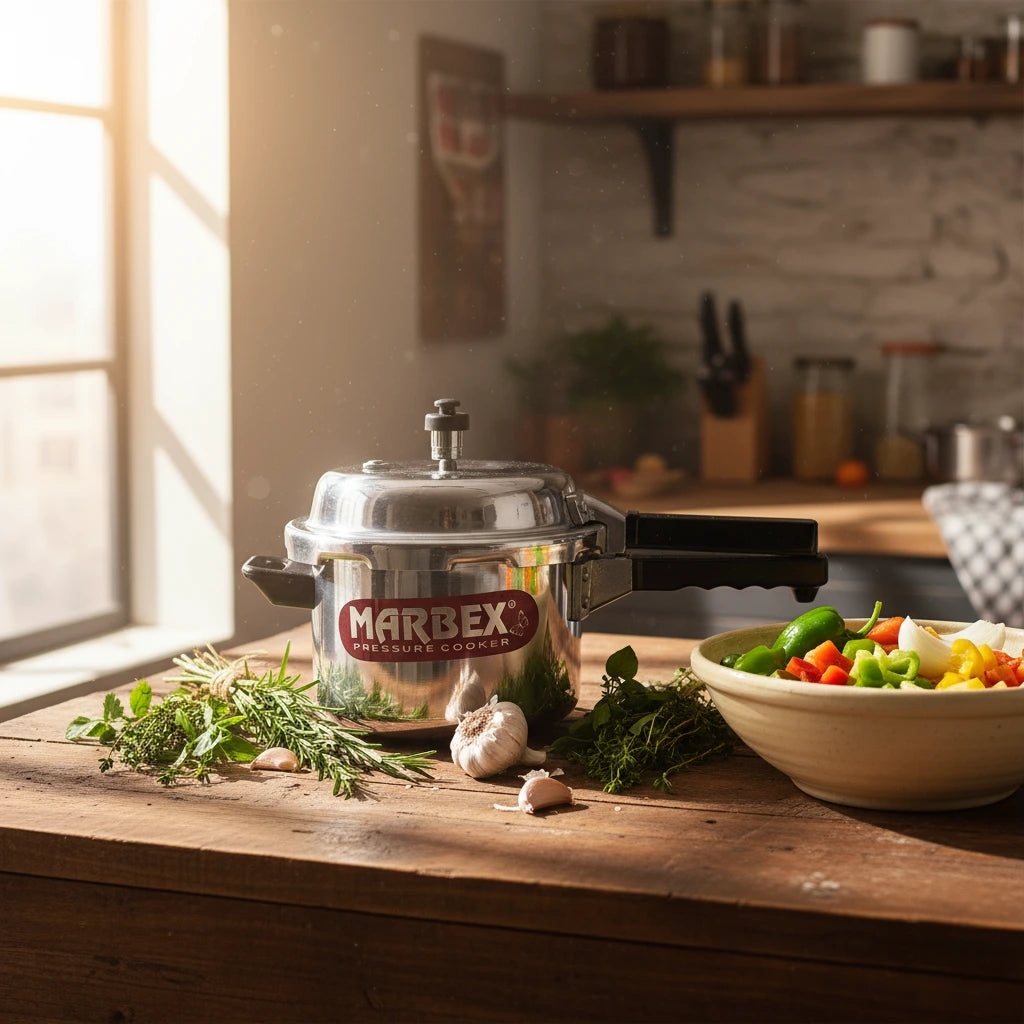 Marbex pressure cooker. Available in 3L, 5L, 7L, AND 9L.