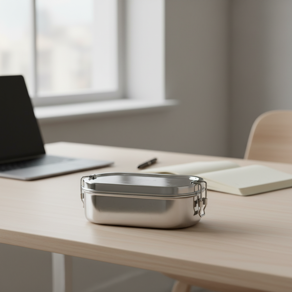 inkitch Lunch Box with Inner & Box and Locking Clip | Stainless Steel Rectangle | 750ml