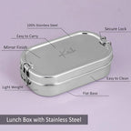 inkitch Lunch Box with Inner & Box and Locking Clip | Stainless Steel Rectangle | 750ml
