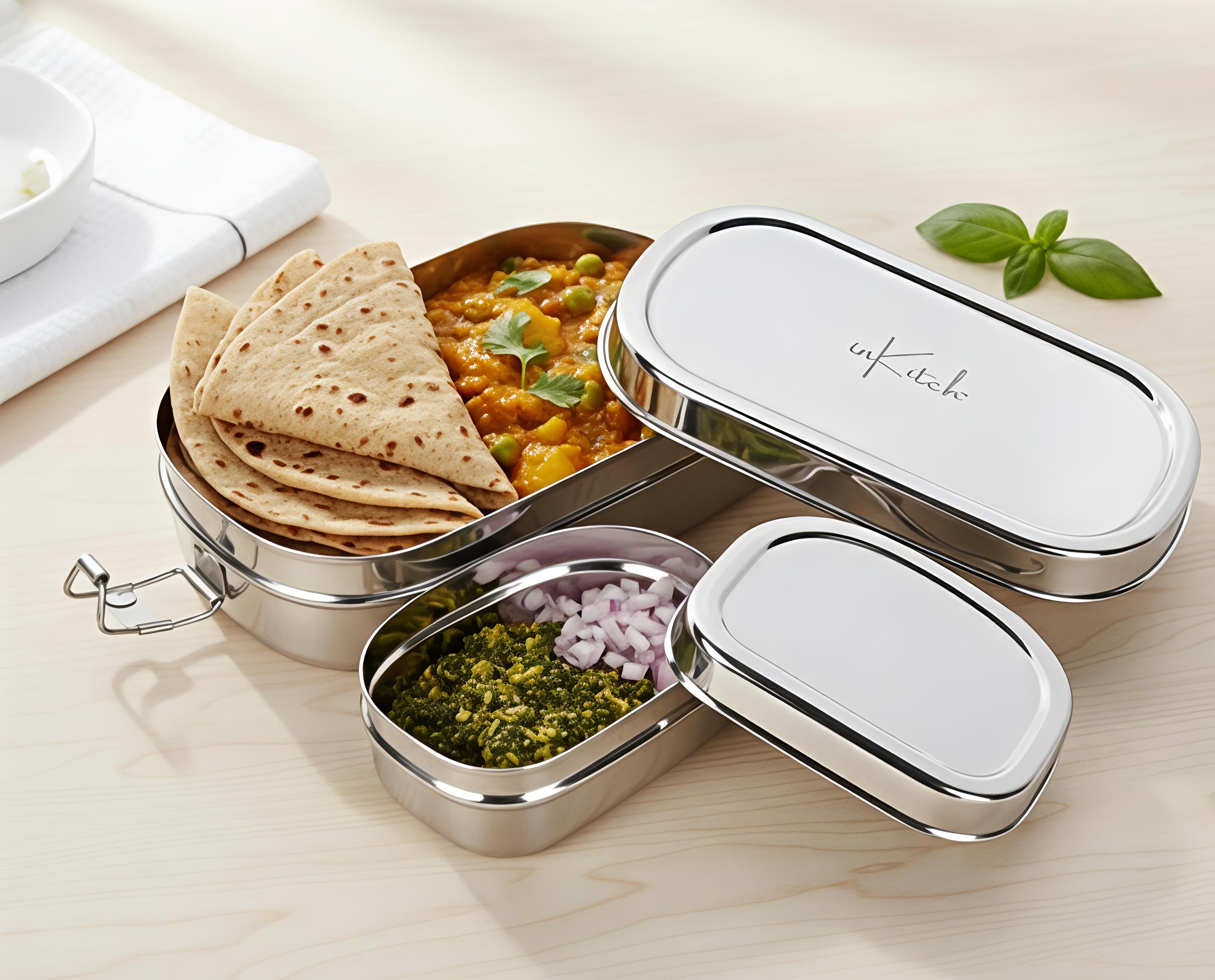 inkitch Lunch Box with Inner & Box and Locking Clip | Stainless Steel Rectangle | 750ml