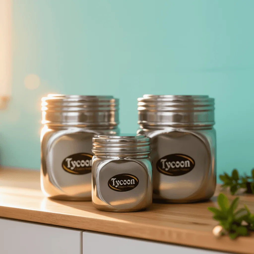 Tycoon square canister, Available in sets of up to 6. Premium stainless steel.